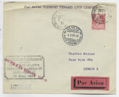 FRANCE 90C BERTHELOT SEUL LETTRE MENTION  IMPRIME PAR AVION CLERMONT FERRAND 1929 POUR GENEVE SUISSE VOL REPORTE - 1927-1959 Cartas & Documentos