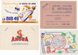 Lot De 4 Buvards (1) AMORA - ALSA - ARTHAUD - BIB 49  Avec Défauts ; Taches, Pliures, Déchirures Etc. Etc. - Collections, Lots & Series