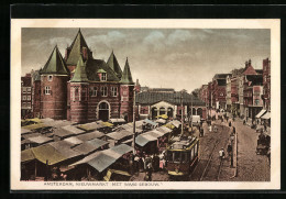 AK Amsterdam, Nieuwmarkt Met Waag Gebouw, Strassenbahn  - Tranvía