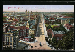 AK Karlsruhe I. B., Panoramablick Von Der Bernharduskirche, Strassenbahn  - Tranvía