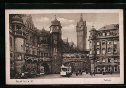 AK Frankfurt A. M., Strassenbahn Am Rathaus  - Tramways