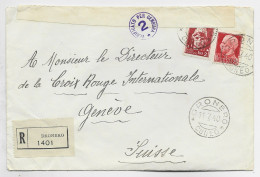 ITALIA 2L+75C LETTRE COVER LETTERA REC DRONERO 11.7.1940 CUNEO TO CROIX ROUGE GENEVE CENSURA - Marcofilie