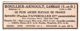 1932 - Publicité - Roullier-Arnoux éleveur De Volailles à Gambais (Yvelines) - Publicités