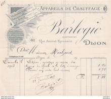 DIJON 22/01/1917 BARLOGIO APPAREILS DE CHAUFFAGE - 1900 – 1949