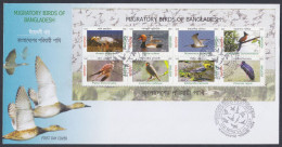 Bangladesh 2013 FDC Migratory Birds, Bird, Duck, Goose, Pockard, Curlew, Cuckoo, Kestrel, Ruby Throat, First Day Cover - Bangladesch