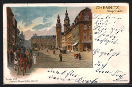 Lithographie Chemnitz, Hauptmarkt Mit Strassenbahn  - Chemnitz