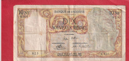 BANQUE DE L'ALGERIE  .  10 NOUVEAUX FRANCS  .  29-7-1960  . SERIE K.431  .  N° 825  .  2 SCANNES  .  BILLET USITE - Algerien