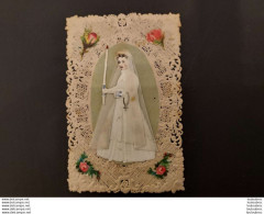 IMAGE PIEUSE CANIVET RELIGIEUSE DENTELLE COMMUNIANTE COLLAGE ET CIERGE  Rp - Devotieprenten