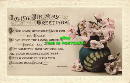 R595243 Loving Birthday Greetings. Flowers In Vase. Rotary Photographic Series. - Monde