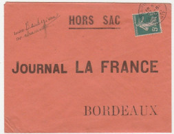 Lettre Hors Sac Avec Type Semeuse, Oblitération Barbezieux / Charente , Journal La France, 1910 - Covers & Documents