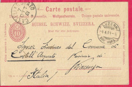 ANNULLO CSG " CASTELLARQUATO * 7.OTT.01* SU INTERO CARTOLINA POSTALE SVIZZERA (MICHEL P27) DA LUZERN*6.X.01* - Poststempel