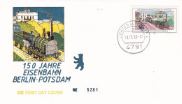 Germany Berlin 1988 150 Jahre Eisenbahn Berlin - Potsdam FDC Mi 822 - Trenes