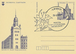 Poland Postmark D76.08.28 LESKO: Car Post Monument K.Swierczewski Bieszczdy Sun - Entiers Postaux