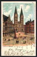Lithographie Bremen, Blick Auf Das Rathaus Und Den Dom  - Bremen