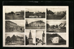 AK Pribyslav, Ortspartie, Strassenpartie, Turm  - Czech Republic