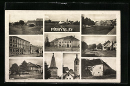 AK Pribyslav, Ortspartie, Strassenpartie, Turm  - Tchéquie