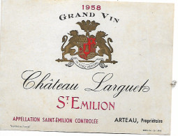 Château LARQUET ST EMILION 1958 ETIQUETTE NON COLLEE ARTEAU - Bordeaux