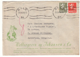 Norvège - Lettre De 1947 - Oblit Oslo - Exp Vers Anvers - Fleurs - - Cartas & Documentos