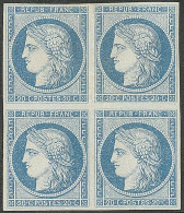 (*) Non émis. No 8b, Bleu Sur Azuré, Bloc De Quatre. - TB. - R - 1849-1850 Cérès