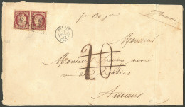 Tête-bêche. No 6e, Carmin Foncé, Paire Obl Pc 951 Sur Enveloppe Avec Cad 15 De Corbie Mars 53, En Quadruple Port (130g)  - 1849-1850 Cérès