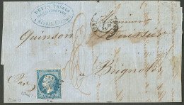 Piquage De Hesdin. No 14B, Obl Pc 1517 Sur  Lettre D'Hesdin Déc 61 Pour Brignoles. - TB - RR - 1853-1860 Napoléon III