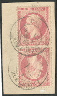 Tête-bêche. No 24b, Paire Verticale Obl Cad Rue Chappe Sur Petit Fragment, Jolie Pièce. - TB. - RR - 1862 Napoleon III