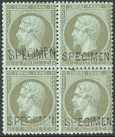 * Specimen. No 19f, Bloc De Quatre (un Ex **) Dont Un Ex Surcharge Doublée. - TB - 1862 Napoléon III.