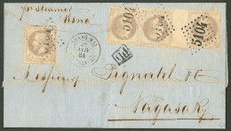 EMPIRE LAURE.Lettre.  Afft à 16cts Par Steamer US. No 28 (paire Bdf + Deux) Obl Gc 5104 Sur Lettre De Shang-Hai Nov 64 P - 1863-1870 Napoleon III With Laurels