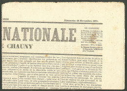 No 27 Coupé En Diagonale, Impression Typo Sur Journal Entier "La Défense Nationale - Journal De Chauny" 19 Nov 71, Très  - 1863-1870 Napoléon III Con Laureles