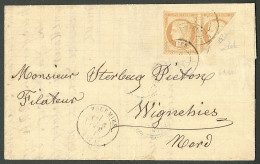 No 36 Paire  Dont Un Ex Coupé En Diagonale, Obl Cad Fourmies 6 Oct 71 Sur Lettre Locale Pour Wignehies, Dentelure Légère - 1870 Siege Of Paris