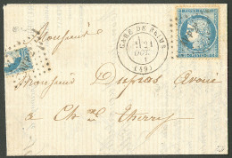 Quart Du No 37 + 37, Obl Ambulant "AVP 2°", Sur Lettre Avec Cad Gare De Reims 21 Oct 71, Exceptionnelle Association Et 1 - 1870 Siege Of Paris