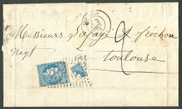 Quart Du No 46B + 46B (pd), Obl Gc 2049 Sur Lettre De Limoges 2 Sept 71, Taxée (pour Refus Du Timbre Coupé) "2" Pour Tou - 1870 Ausgabe Bordeaux