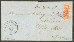 No 48 Coupé Verticalement Obl Gc 1211 Sur Lettre De Crecy S. Serre 31 Mai 71 Au Tarif Territorial à 20 Ct Pour Wignehies - 1870 Bordeaux Printing