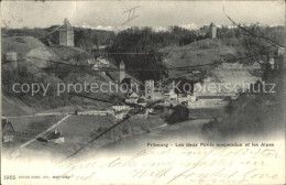 11774071 Fribourg FR Les Deux Ponts Suspendus Et Les Alpes Fribourg - Otros & Sin Clasificación