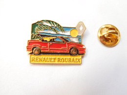 Beau Pin's , Auto Renault 19 Rouge , Roubaix , Palmier , Verso Granité - Renault