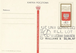 Poland Postmark D67.06.22 WARSZAWA.03: Aviation LOT Opening Of The Airline Shannon - Stamped Stationery