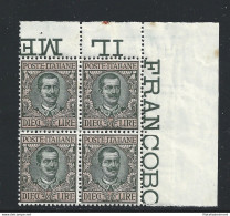 1910 REGNO - N° 91 , Michetti , Tipo Floreale ,  10 Lire Oliva E Rosa,  MNH** Q - Autres & Non Classés