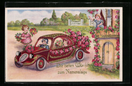 Künstler-AK Auto Mit Blumen Geschmückt  - Passenger Cars