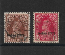 INDIA - NABHA 1938 ½a, 1a SG 78, 80 FINE USED Cat £4.25 - Nabha