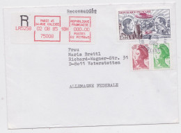 France Paris Lettre Vignette Recommandée Rouge Timbre Poste Aérienne Registered Label Air Mail Cover Vaterstetten 1985 - Lettres & Documents