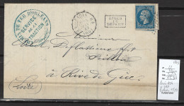 France - Lettre Paris Bureau HS4 - 1863 -Pour Rive  De Gier - Yvert 22 - 1849-1876: Classic Period