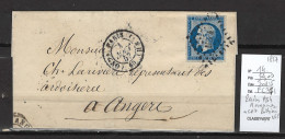 France - Lettre Paris Bureau HS4 - 1857 - Pour Angers - Yvert 14 - 1849-1876: Classic Period