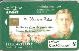 Canada: Bell - TélécarteExpo Paris 1998, Armistice 1918-1998, John McCrae. Mint - Kanada