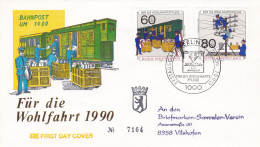 Germany Berlin 1990 Postal Wagon Train Railway FDC MI-NR. 876-878 - Trains