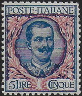1901 Italia VE III Lire 5 Azzurro Rosa Sup MNH Sassone N.78 - Other & Unclassified