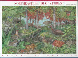 USA 2005 Northeast Deciduous Forest Block MNH Weasel, Ovenbird, Deer, Chipmunk, Turkey, Red Bat, Mushrooms, Maple, Fern - Other & Unclassified