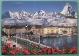 Basel - Partie Am Rhein Mit Eiger, Mönch, Jungfrau Und Matterhorn / Strassenbahn - Basilea