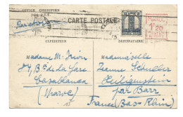 !!! MAROC, CPA DE CASABLANCA POUR HEILIGENSTEIN DE 1945, TIMBRES MÉCANIQUES - Storia Postale