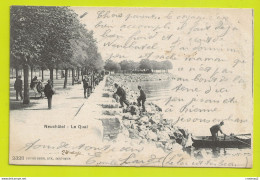 NEUCHÂTEL Le Quai N°2328 Homme Avec Barque Landau Ancien VOIR DOS Non Séparé En 1902 - Neuchâtel