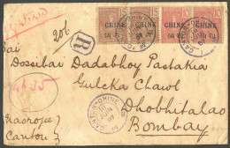 Lettre Cad "Canton-Chine" Juin 1907 Sur N°66 Paire + 67 Paire, Sur Enveloppe Recomm. Pour L'Inde (Bombay). - TB - Autres & Non Classés